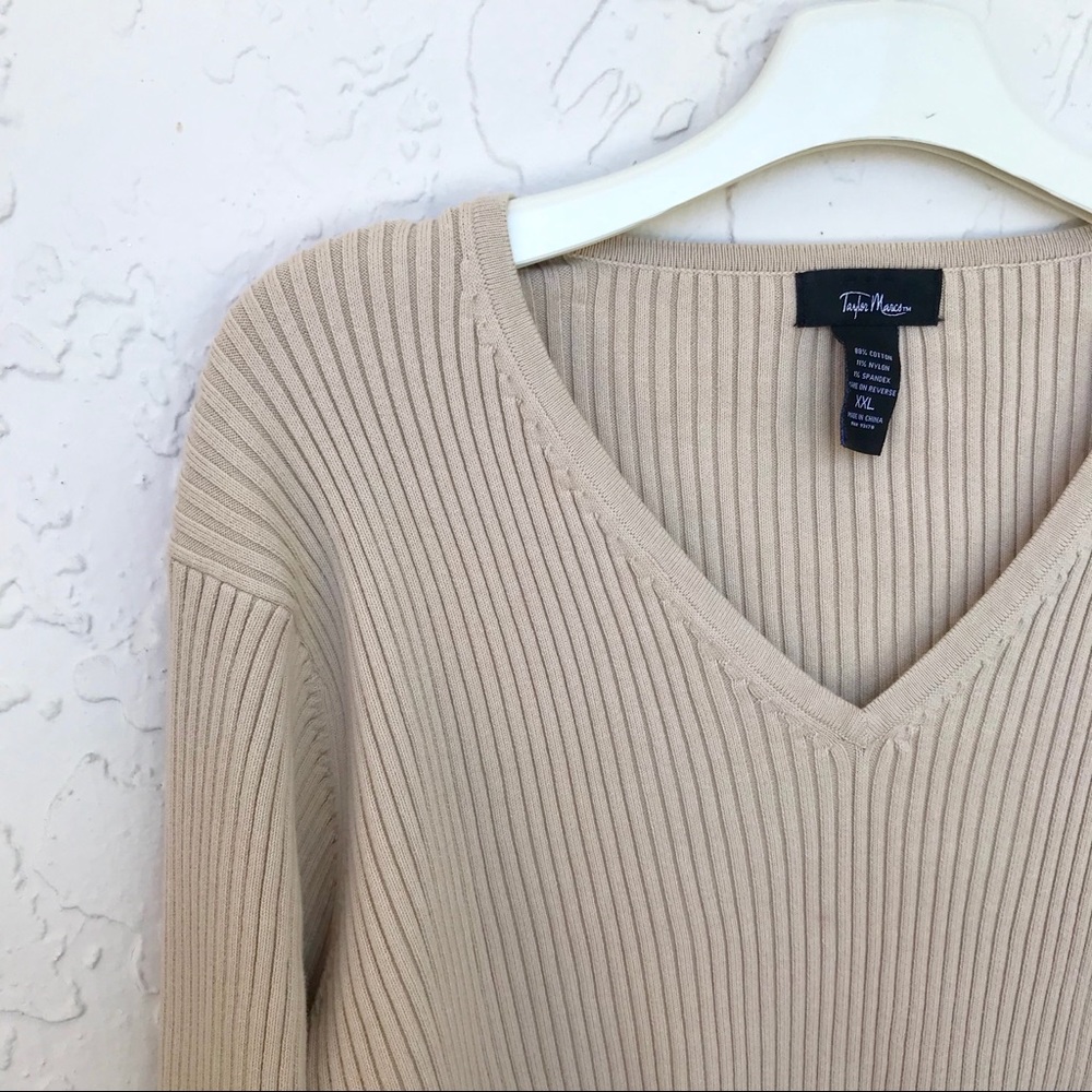 Cotton blend ribknit longsleeve V-neck sweater XXL